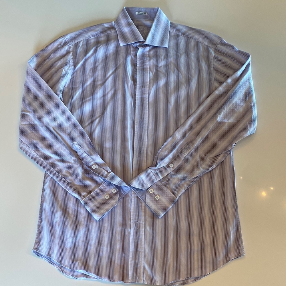 Purple stripe Bugatchi dress shirt.